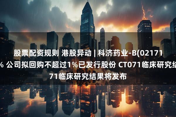 股票配资规则 港股异动 | 科济药业-B(02171)现涨超5% 公司拟回购不超过1%已发行股份 CT071临床研究结果将发布